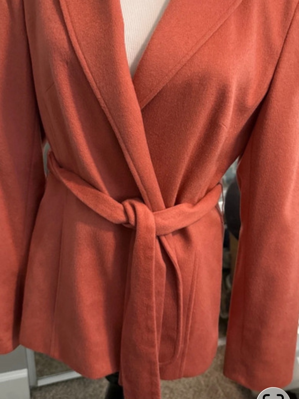 Anne Klein Belted Trench Coat in Rust Orange cashmere